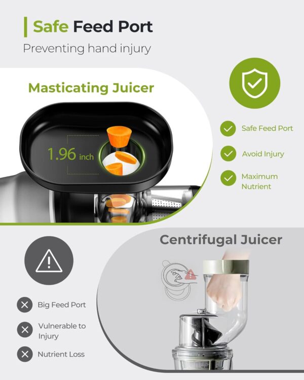 Jocuu Slow Masticating Juicer Machines with Soft Hard Modes Easy to Clean Quiet Motor & Reverse Function, Cold Press Juicer for Fruit & Vegetable, 90% Juice Yield, with Brush & Recipes (Grey) - Image 9