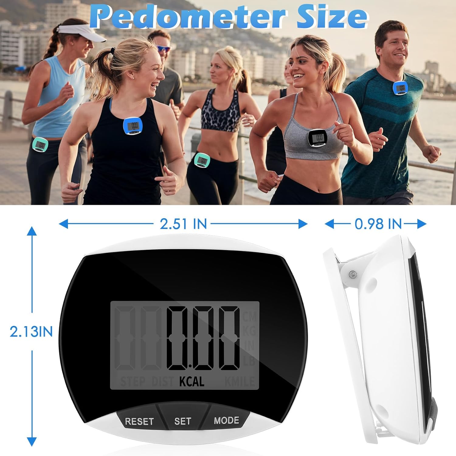 9 Pcs Simple Pedometers Bulk for Walking Steps and Miles Walking Step Counters with Calories Burned Portable Clip Step Tracker for Seniors Man Women Jogging Hiking Running - Image 3
