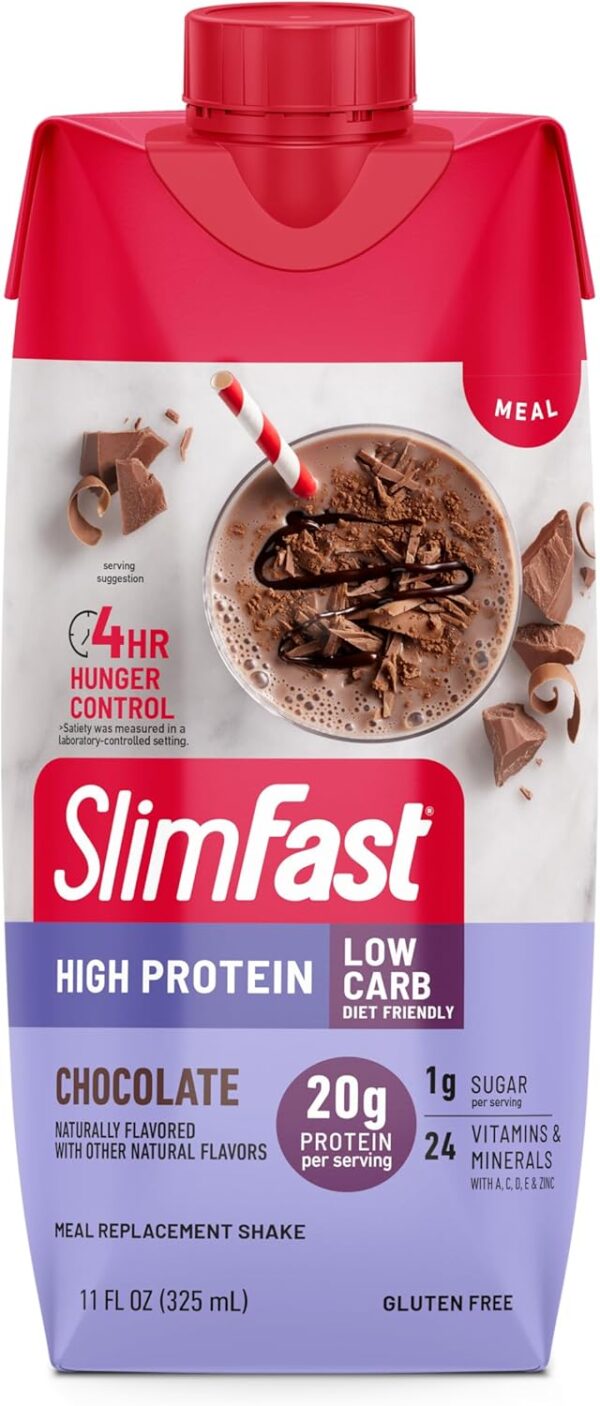 SlimFast Protein Shake, Chocolate- 20g Protein, Meal Replacement Shake Ready to Drink, High Protein with Low Carb and Low Sugar, 24 Vitamins and Minerals, 12 Count (Pack of 1) (Packaging May Vary) - Image 9