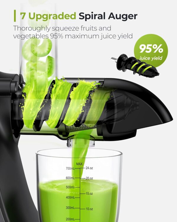 Jocuu Slow Masticating Juicer Machines with Soft Hard Modes Easy to Clean Quiet Motor & Reverse Function, Cold Press Juicer for Fruit & Vegetable, 90% Juice Yield, with Brush & Recipes (Grey) - Image 3