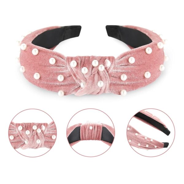 Funtopia Fashion Headbands for Women Girls, 10 Pcs Knotted Pearl Wide Top Knot Turban Hair Bands/ Hoops Vintage Velvet Leopard Print - Image 4