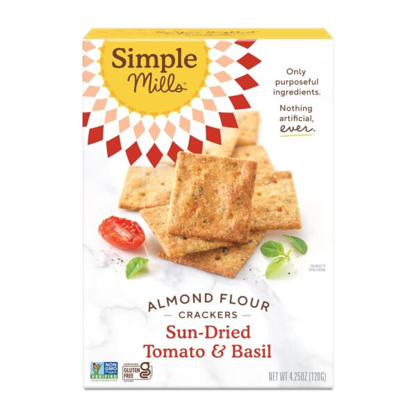 Simple Mills Almond Flour Crackers, Sundried Tomato & Basil - Gluten Free, Vegan, Healthy Snacks, Plant Based, 4.25 Ounce (Pack of 1) - Image 2