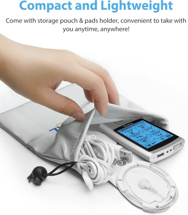 NURSAL 24 Modes TENS Unit Muscle Stimulator with Continuous Stimulation, Rechargeable Electronic Pulse Massager with 8 Pads for Back and Shoulder Pain Relief and Muscle Strength - Image 7