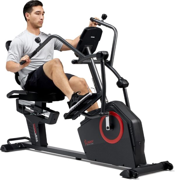 Sunny Health & Fitness Elite Recumbent Cross Trainer & Elliptical Machine with Arm Exercisers for Home Arm/Leg Training, Easy Adjust Seat & Mesh Backrest, Free SunnyFit App Bluetooth Connectivity - Image 2