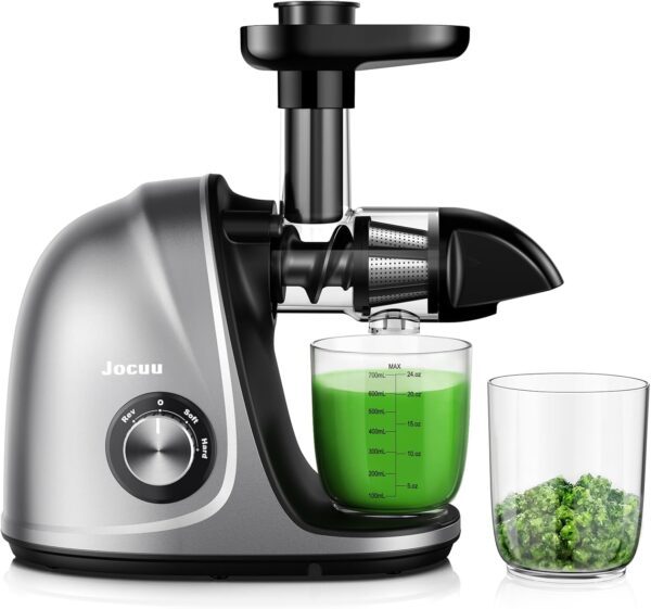 Jocuu Slow Masticating Juicer Machines with Soft Hard Modes Easy to Clean Quiet Motor & Reverse Function, Cold Press Juicer for Fruit & Vegetable, 90% Juice Yield, with Brush & Recipes (Grey) - Image 2