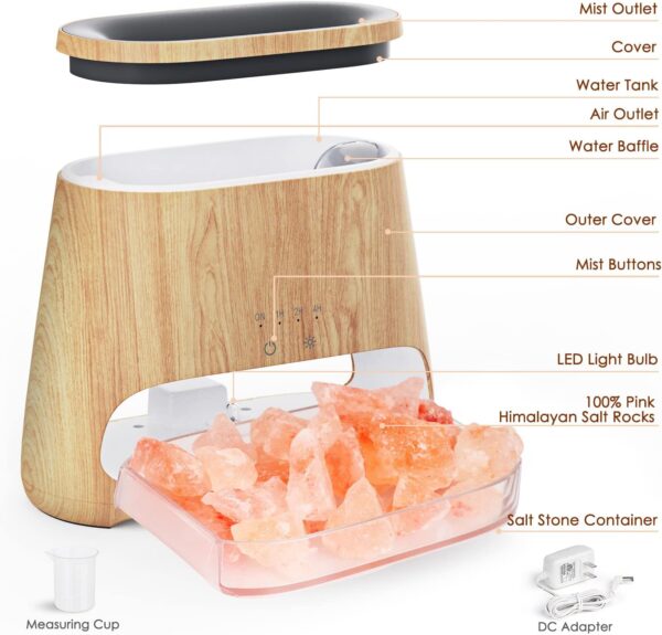 SALKING 2-in-1 Ultrasonic Essential Oil Diffuser & Himalayan Salt Lamp, Aromatherapy Diffuser Cool Mist Humidifier with Auto Off Function, 100% Pure Himalayan Pink Salt Rock, 150ml (Wooden Grain) - Image 8