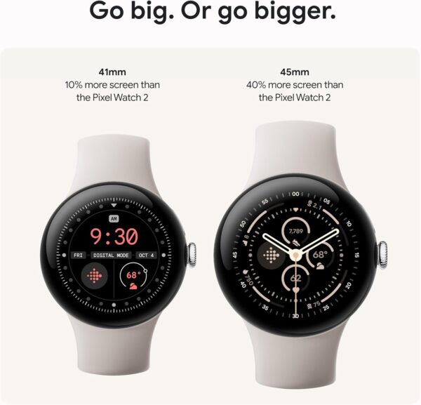 Google Pixel Watch 3 (45mm) Latest Model - Android Smartwatch, Heart Rate Tracking, Fitbit Advanced Running, Fitness Insights, 24-Hour Battery - Matte Black Aluminum Case - Obsidian Band - Wi-Fi - Image 3