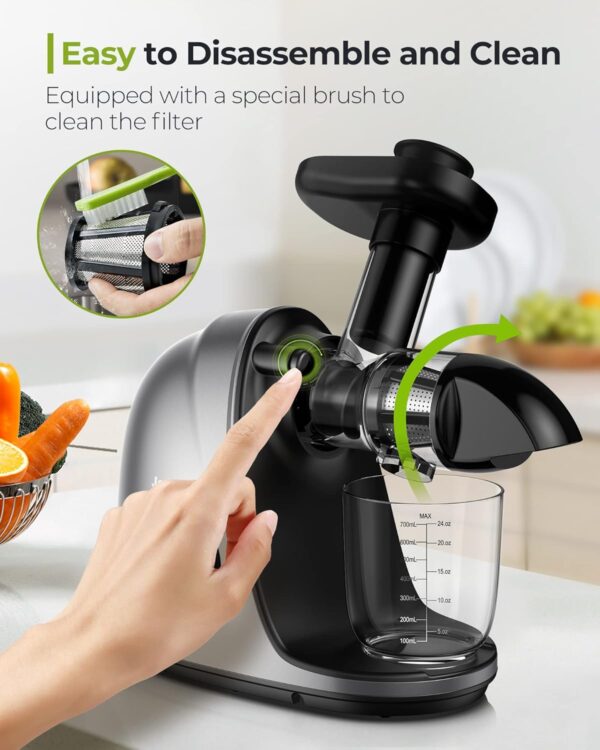 Jocuu Slow Masticating Juicer Machines with Soft Hard Modes Easy to Clean Quiet Motor & Reverse Function, Cold Press Juicer for Fruit & Vegetable, 90% Juice Yield, with Brush & Recipes (Grey) - Image 8