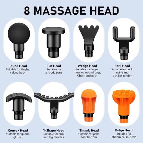 RAEMAO Massage Gun, Handheld Electric Deep Tissue Muscle Massager for Athletes for Pain Relief Attaching 8 Replacement Heads, Percussion Massager with 10 Speeds, Mothers Day Gifts, Black - Image 8