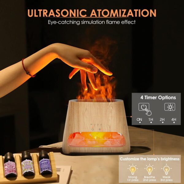 SALKING 2-in-1 Ultrasonic Essential Oil Diffuser & Himalayan Salt Lamp, Aromatherapy Diffuser Cool Mist Humidifier with Auto Off Function, 100% Pure Himalayan Pink Salt Rock, 150ml (Wooden Grain) - Image 5