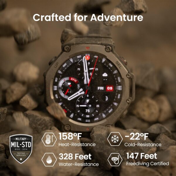 Amazfit T-Rex 3 Military Smart Watch 48mm, Fitness Watches with GPS (with Privacy), AI, Voice Control, Offline Maps, for Android or iPhone, 170 Sports Modes, 328ft Water-Resistant, Black - Image 6