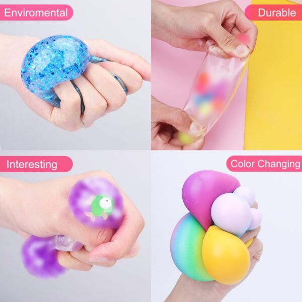 Stress Balls Set, Squishy Stress Ball, 4 Pack Squeeze Ball for Adults, Autism Hyperactivity , Stress Relieve, Increase Entertainment - Image 5