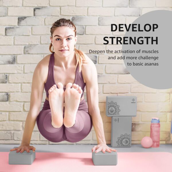 Overmont Yoga Block 2 Pack Supportive Latex-Free EVA Foam Soft Non-Slip Surface for General Fitness Pilates Stretching and Meditation 9"x6"x3" Yoga Strap Included - Image 9