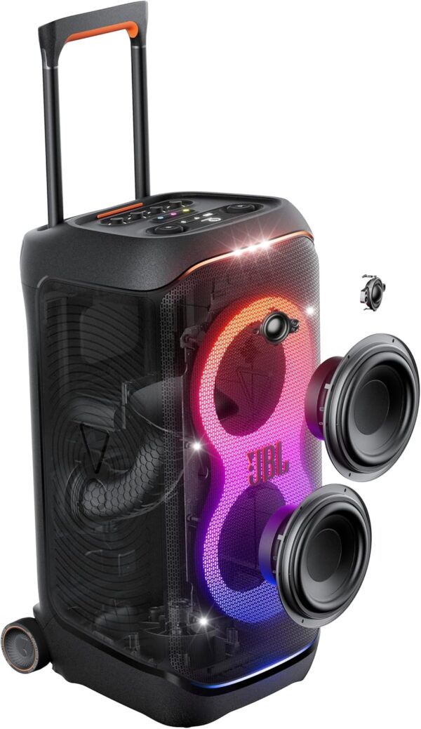 JBL PartyBox Stage 320 - Portable Party Speaker with Telescopic Handle & Wide, Sturdy Wheels, Powerful JBL Pro Sound, Futuristic lightshow, Up to 18 Hours of Play time, Splash Proof (Black) - Image 10