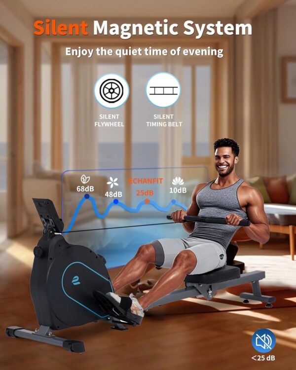 ECHANFIT Rowing Machine for Home Use - Rower with 16 Levels Adjustable Resistance, Ergonomic Seat, Tablet Holder, LCD Monitor and 350 LB Weight Capacity - Image 7
