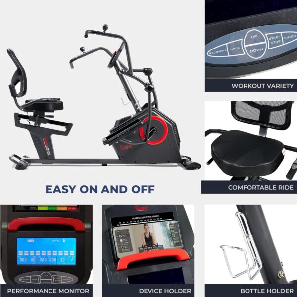 Sunny Health & Fitness Elite Recumbent Cross Trainer & Elliptical Machine with Arm Exercisers for Home Arm/Leg Training, Easy Adjust Seat & Mesh Backrest, Free SunnyFit App Bluetooth Connectivity - Image 6