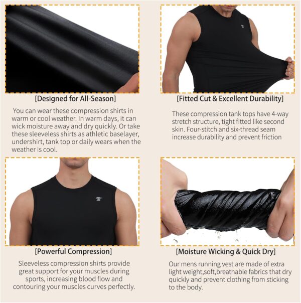 TELALEO 5 Pack Men's Athletic Compression Shirts Sleeveless Workout Tank Top Sports Base Layer Running Basketball - Image 4