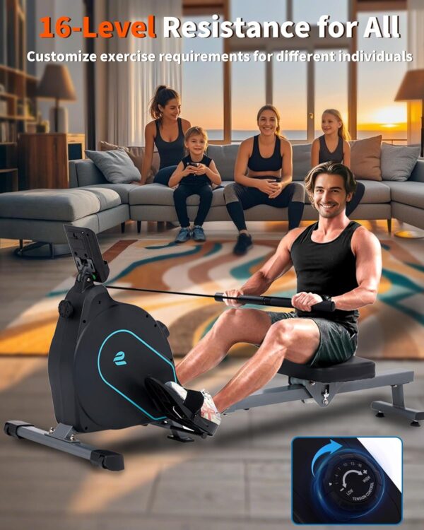 ECHANFIT Rowing Machine for Home Use - Rower with 16 Levels Adjustable Resistance, Ergonomic Seat, Tablet Holder, LCD Monitor and 350 LB Weight Capacity - Image 5