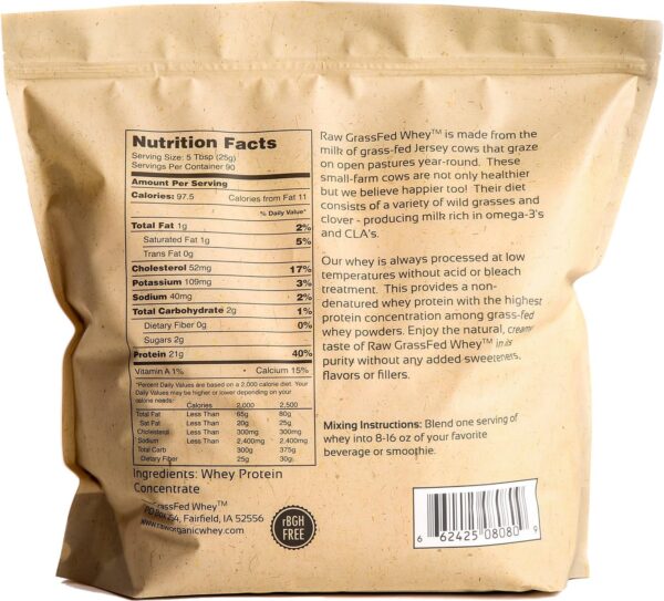Raw Grass Fed Whey Protein Powder, Happy Healthy Cows, Undenatured, GMO-Free, Hormone Free, Soy Free, Gluten Free, Unflavored, Unsweetened, 5LB - Image 3