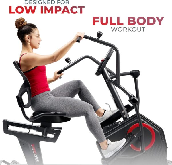 Sunny Health & Fitness Elite Recumbent Cross Trainer & Elliptical Machine with Arm Exercisers for Home Arm/Leg Training, Easy Adjust Seat & Mesh Backrest, Free SunnyFit App Bluetooth Connectivity - Image 5