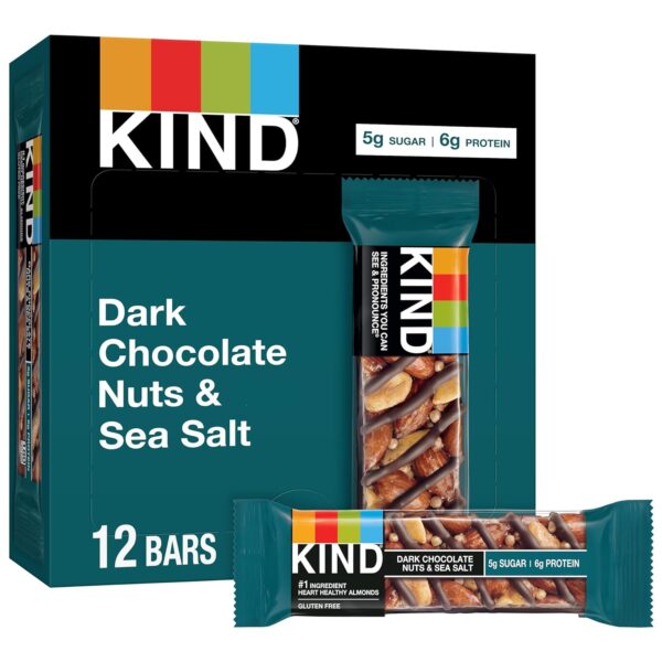 KIND Nut Bars, Dark Chocolate Nuts and Sea Salt, Healthy Snacks, Gluten Free, Low Sugar, 6g Protein, 12 Count - Image 2