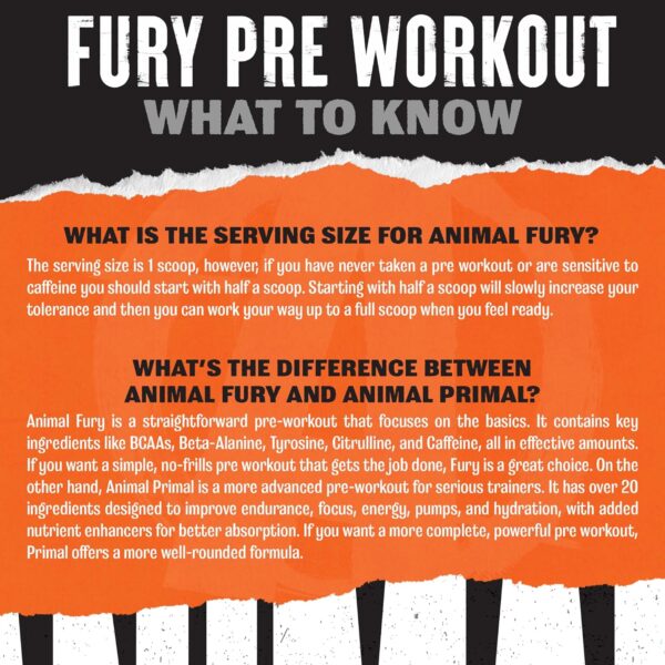 Animal Fury Pre Workout Powder Supplement for Energy and Focus 5g BCAA 350mg Caffeine Nitric Oxide Without Creatine Powerful Stimulant for Bodybuilders, Watermelon - Image 5