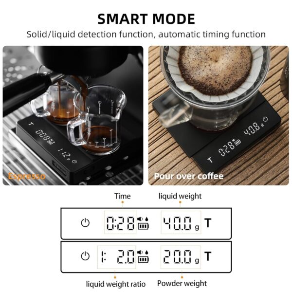 MHW-3BOMBER Espresso Scale with Timer,Small Coffee Scale with Solid-Liquid Detection,Auto Tare Digital Coffee Bean Scale,0.1g Accurate Weighting,2 Mode,Black ES6027B-OS - Image 5