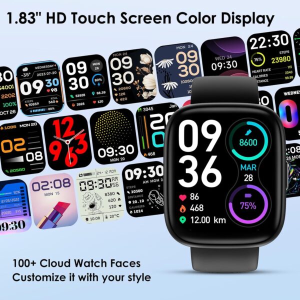 Smart Watch, 1.83" Touch Screen Smartwatch with Alexa Built-in IP68 Waterproof, Pedometer,Fitness Tracker with 100 Sports Modes Heart Rate/SpO2/Stress/Sleep Monitor for Men and Women - Image 3