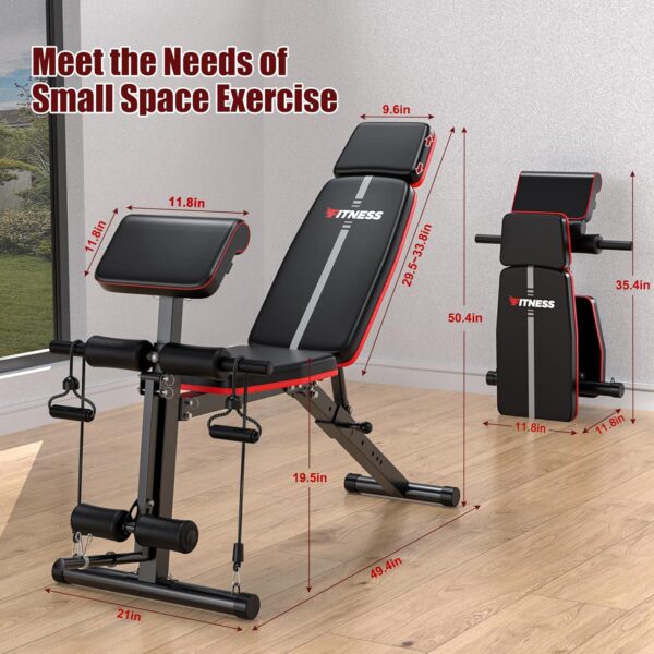 XDDIAS Adjustable Weight Bench, Workout Bench with Leg Extension and Preacher Curl Pad, Weight Bench for Home Gym, Foldable Exercise Bench, Quick Adjustment Incline Bench Press - Image 8