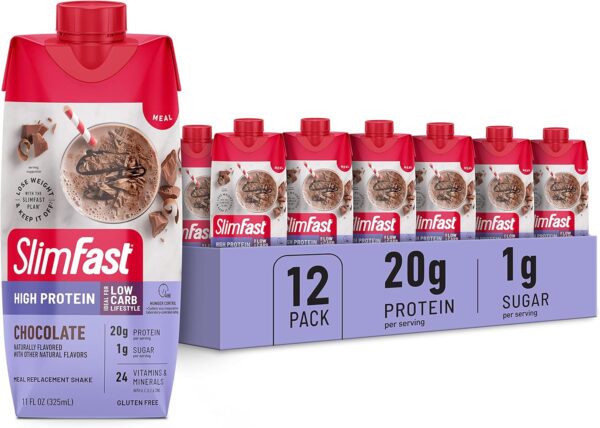 SlimFast Protein Shake, Chocolate- 20g Protein, Meal Replacement Shake Ready to Drink, High Protein with Low Carb and Low Sugar, 24 Vitamins and Minerals, 12 Count (Pack of 1) (Packaging May Vary) - Image 2