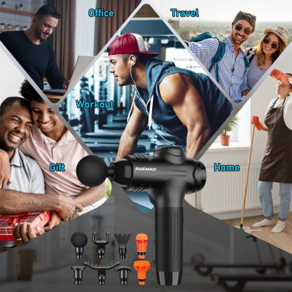 RAEMAO Massage Gun, Handheld Electric Deep Tissue Muscle Massager for Athletes for Pain Relief Attaching 8 Replacement Heads, Percussion Massager with 10 Speeds, Mothers Day Gifts, Black - Image 9