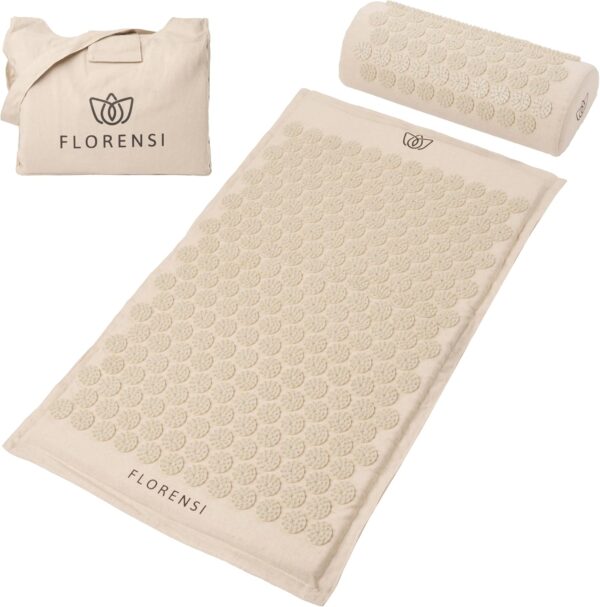 Florensi Acupressure Mat and Pillow Set, 3 Piece Acupuncture Mat Set for Neck and Back Pain Relief, Sciatic & Muscle Tension Relief- 100% Linen Cotton with Over 8000 Durable BPA-Free Spikes - Image 2