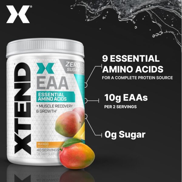 Scivation XTEND EAA + BCAA Powder | Muscle Recovery & Lean Muscle Growth | 9 Essential Amino Acids for Intra Workout or Post Workout Recovery | 10g EAAs Per 2 Servings | Mango 40 Servings - Image 6