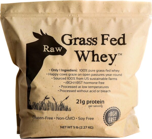 Raw Grass Fed Whey Protein Powder, Happy Healthy Cows, Undenatured, GMO-Free, Hormone Free, Soy Free, Gluten Free, Unflavored, Unsweetened, 5LB - Image 2
