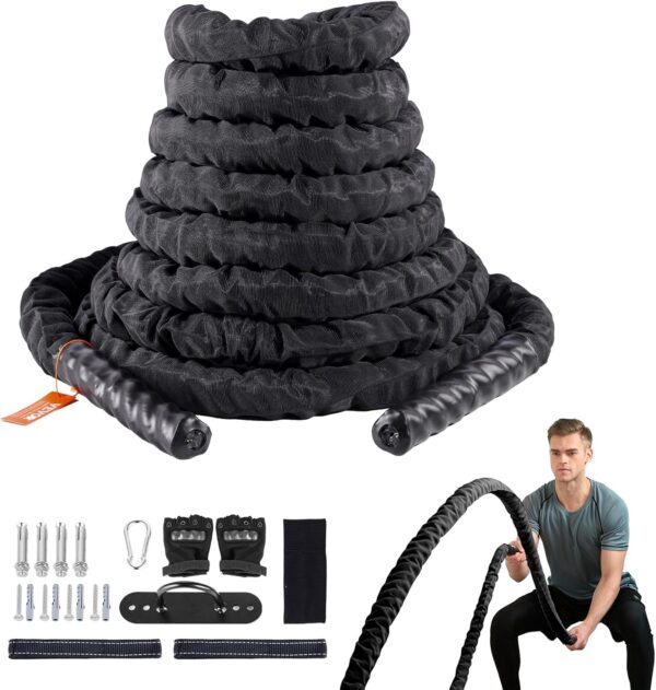 VEVOR Battle Rope, 1.5 Inch Diameter 30Ft Length Polyester Exercise Rope, Battle Exercise Equipment with Protective Sleeve & Anchor, Heavy Weighted Rope for Home Gym Workout Core Strength Training - Image 10