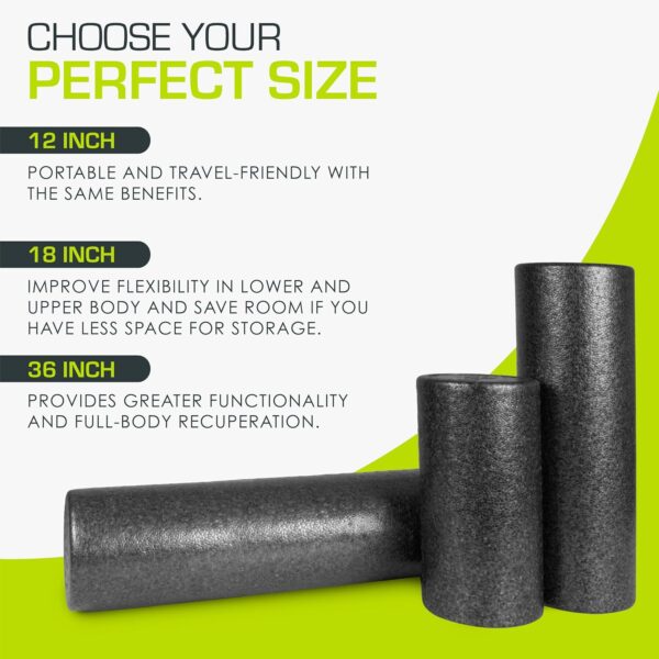 ProsourceFit High Density Foam Rollers 12 - inches long, Firm Full Body Athletic Massage Tool for Back Stretching, Yoga, Pilates, Post Workout Muscle Recuperation, Black - Image 6