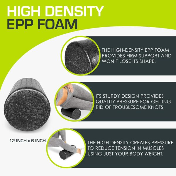 ProsourceFit High Density Foam Rollers 12 - inches long, Firm Full Body Athletic Massage Tool for Back Stretching, Yoga, Pilates, Post Workout Muscle Recuperation, Black - Image 4