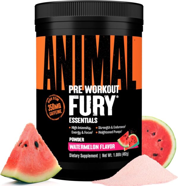 Animal Fury Pre Workout Powder Supplement for Energy and Focus 5g BCAA 350mg Caffeine Nitric Oxide Without Creatine Powerful Stimulant for Bodybuilders, Watermelon - Image 2