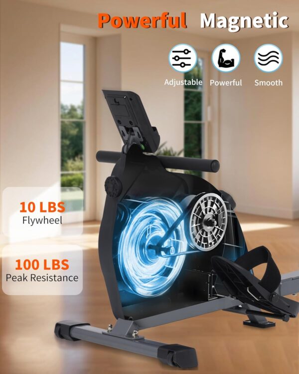 ECHANFIT Rowing Machine for Home Use - Rower with 16 Levels Adjustable Resistance, Ergonomic Seat, Tablet Holder, LCD Monitor and 350 LB Weight Capacity - Image 3