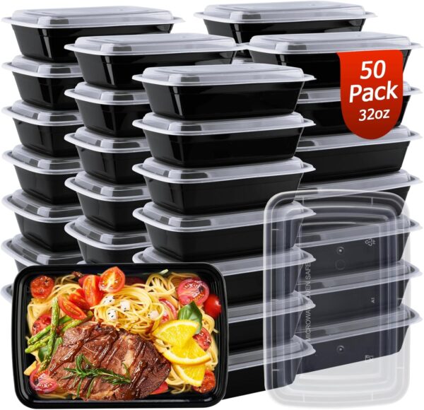 Meal Prep Containers Reusable 32oz - To Go Food Containers 50 Pack - Plastic Food Prep Containers for Meal Prep, Disposable Containers with Lids, BPA Free, Microwave/Dishwasher/Freezer Safe - Image 2