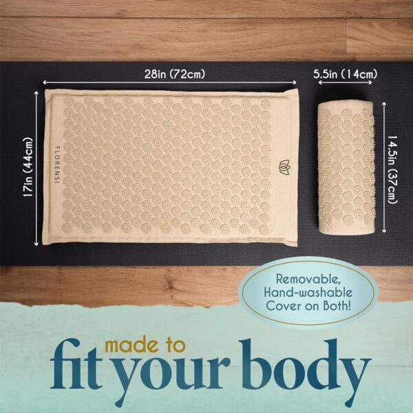Florensi Acupressure Mat and Pillow Set, 3 Piece Acupuncture Mat Set for Neck and Back Pain Relief, Sciatic & Muscle Tension Relief- 100% Linen Cotton with Over 8000 Durable BPA-Free Spikes - Image 4