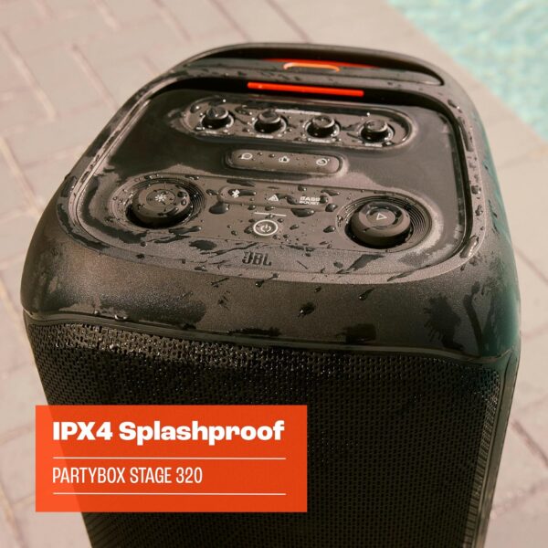 JBL PartyBox Stage 320 - Portable Party Speaker with Telescopic Handle & Wide, Sturdy Wheels, Powerful JBL Pro Sound, Futuristic lightshow, Up to 18 Hours of Play time, Splash Proof (Black) - Image 9