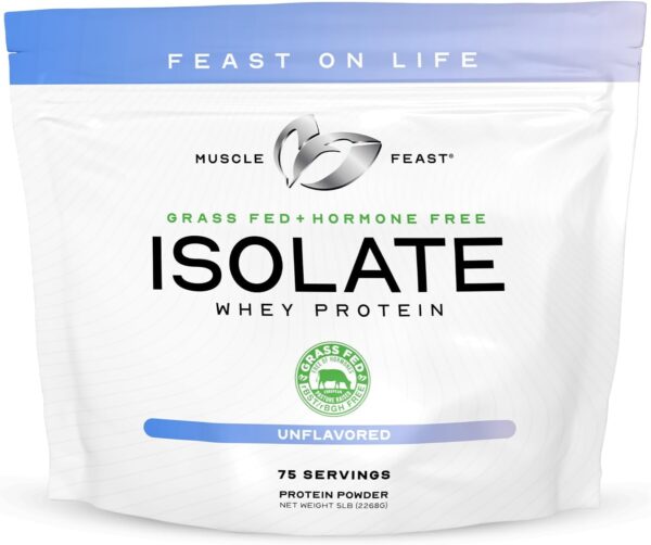 Muscle Feast Grass-Fed Whey Protein Isolate, All Natural Hormone Free Pasture Raised, Unflavored, 5lb - Image 2