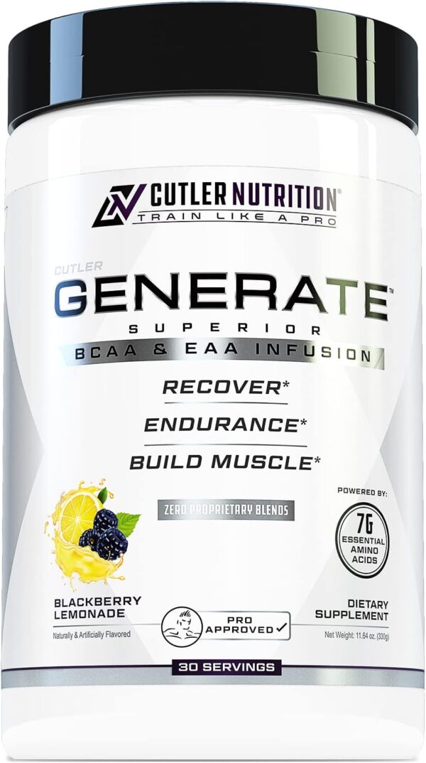 Generate EAA and BCAA Powder: Best Post Workout Recovery Drink and Branched Chain Amino Acids Supplement with Essential Amino Acids, 5g BCAAs, 2g EAAs | BlackBerry Lemonade, 30 Servings - Image 2