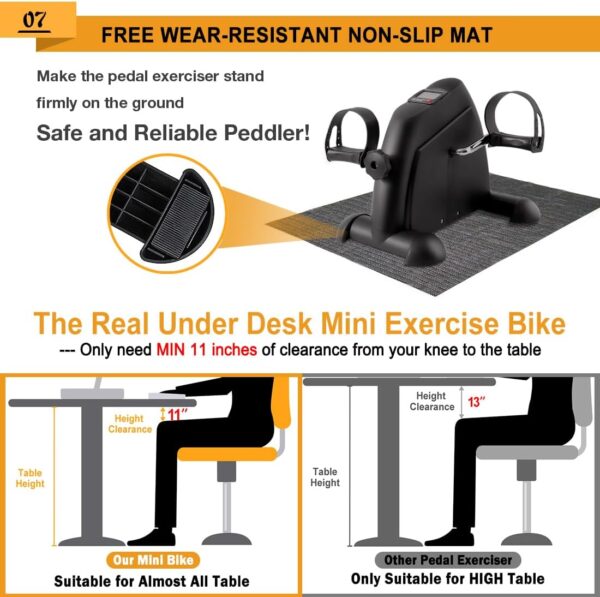 Under Desk Bike Pedal Exerciser, Portable Mini Exercise Bike with LCD Display for Home/Office, Desk Cycle for Leg/Arm with Handle, Leg Exerciser While Sitting for Seniors - Image 8