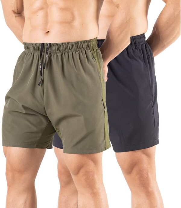 Men's 5" Running Shorts 2 Pack Quick Dry Athletic Workout Gym Shorts with Zipper Pockets - Image 2