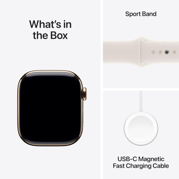 Apple Watch Series 10 [GPS + Cellular 42mm case] Smartwatch with Gold Titanium Case with Starlight Sport Band - S/M. Fitness Tracker, ECG App, Always-On Retina Display, Water Resistant - Image 8