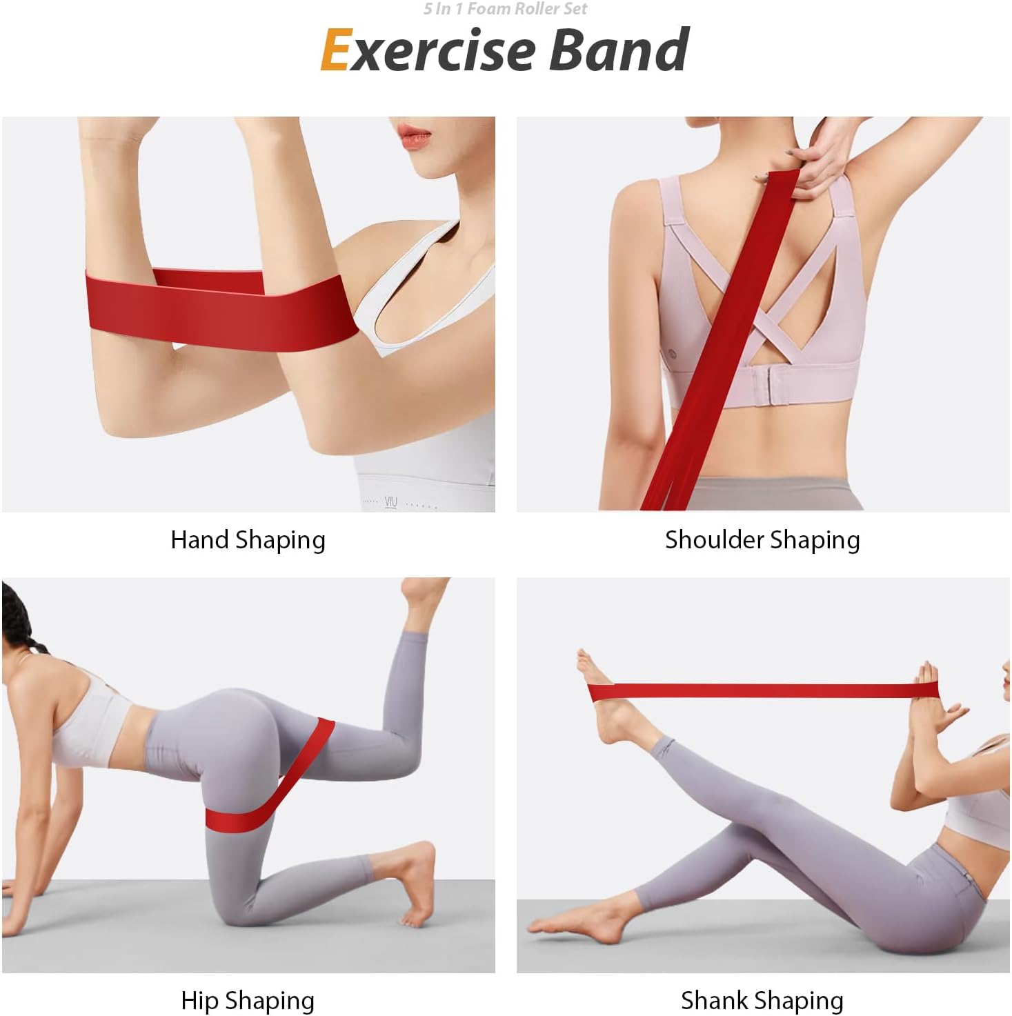 5 in1 Foam Roller Set, Trigger Point Foam Roller, Massage Roller Stick, Massage Ball, Resistance Band for Deep Muscle Massage Pilates Yoga,Fitness Exercise for Whole Body (Black-Red) - Image 7