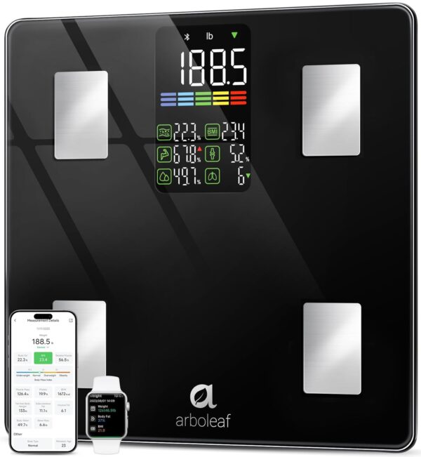 Arboleaf Smart Scale With BMI, Body Fat, Muscle Mass, 14 Composition Metrics, Large LED Display, Digital Bathroom Scale for Weight, Accurate Weighing Machine, App Sync, 500lbs, 11.8" - Image 2