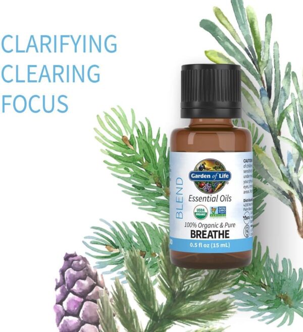 Garden of Life Essential Oils, 100% Organic & Pure Rosemary, Black Spruce & Fir Balsam Essential Oil - Breathe Blend for Diffusers, Home, Skin & Body Care, Clarifying, Clearing, Focusing, 0.5 fl oz - Image 3